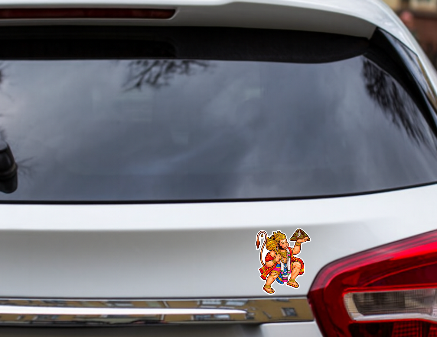 Smeeps Lord Hanuman Sticker – 11.43 x 9.65 cm Car & Bike Vinyl Decal | Sankat Mochan Carrying Sanjeevani Design | Waterproof & Durable
