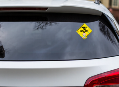 Smeeps Baby On Board Car Sticker – 14.23 × 14.23 cm (5.6 × 5.6 Inch) Cute Diamond Shape Baby Safety Vinyl Decal for Car | Waterproof UV Resistant Washable Sticker