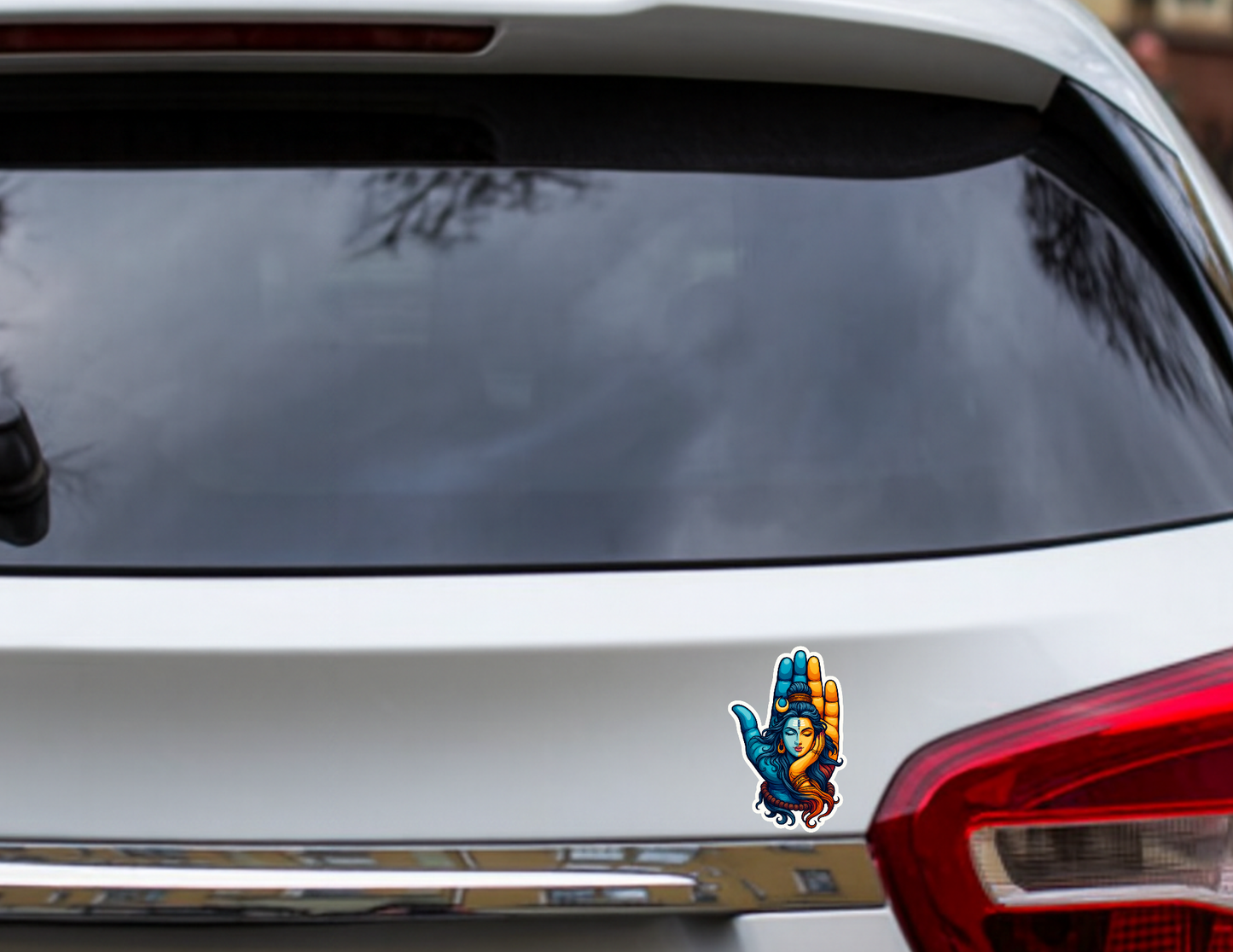 Smeeps Shiva–Shakti Hand Art Sticker – 12.7 x 8.12 cm Spiritual Vinyl Decal | Divine Half-Shiva Half-Shakti Design | Waterproof & UV-Resistant