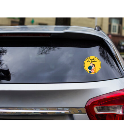 Smeeps Family On Board Sticker – 15.24 cm Round | Heartwarming Family Illustration | Yellow Car Safety Sign for Parents