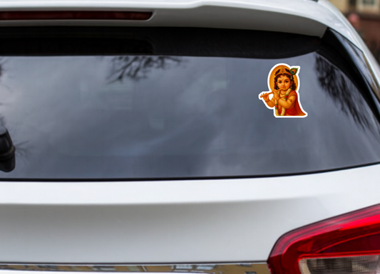 Smeeps Bal Krishna Sticker – 10.16 x 8.89 cm Car & Bike Vinyl Decal | Divine Baby Krishna Flute Design | Waterproof & Durable