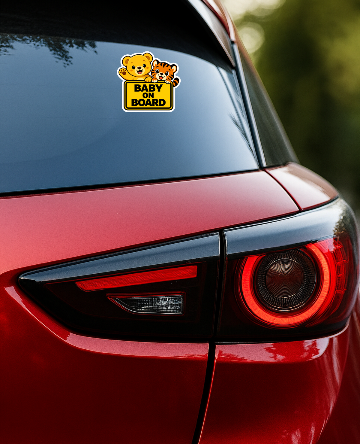 Smeeps Baby On Board Car Sticker – 13.97 × 13.21 cm (5.5 × 5.2 Inch) Waterproof Vinyl Safety Sticker for Cars | Cute Bear & Tiger Design | UV Resistant | Pack of 1