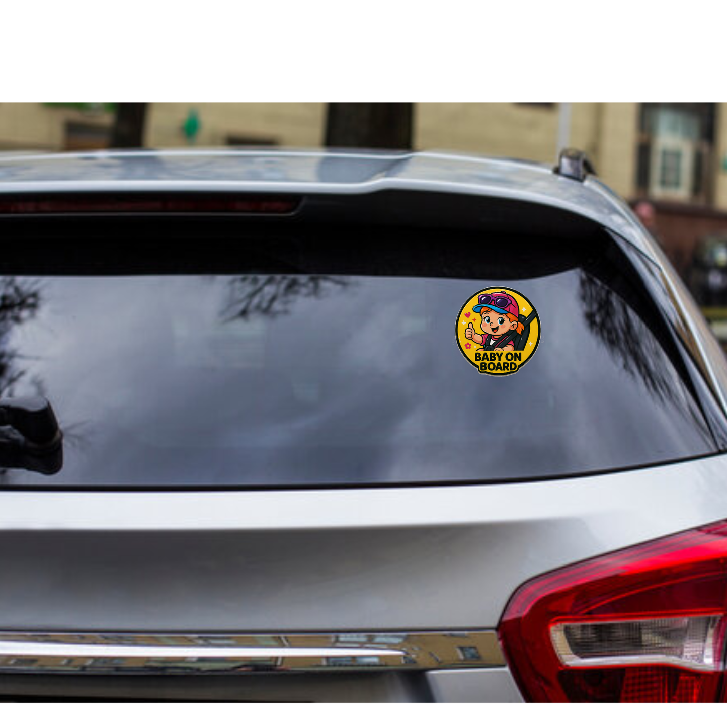 Smeeps Baby On Board Car Sticker – 14 x 14 cm Yellow Safety Vinyl Decal | Waterproof Seatbelt Cartoon Design for Car Rear Glass