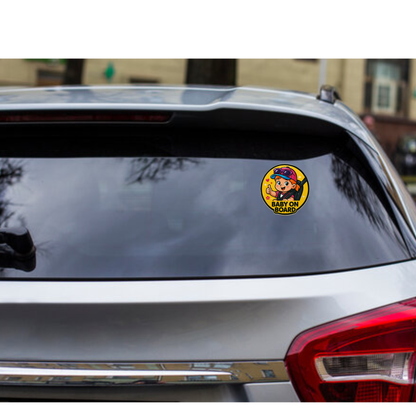 Smeeps Baby On Board Car Sticker – 14 x 14 cm Yellow Safety Vinyl Decal | Waterproof Seatbelt Cartoon Design for Car Rear Glass