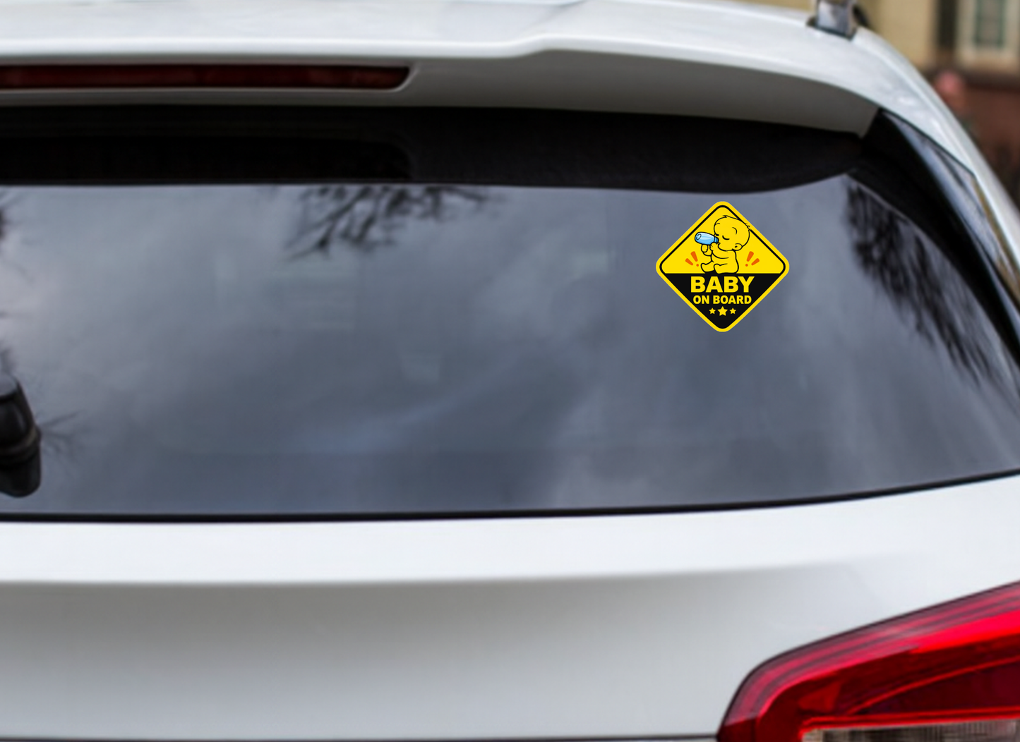 Smeeps Baby On Board Car Sticker – 14.23 × 14.23 cm (5.6 × 5.6 Inch) Cute Feeding Baby Diamond Safety Vinyl Decal for Car | Waterproof UV Resistant Washable Sticker