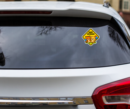 Smeeps Baby On Board Cartoon Animal Car Sticker – 14 × 14 cm (5.5 × 5.5 Inch) Waterproof Vinyl Safety Sticker for Cars | Cute Tiger & Teddy Design | UV Resistant | Pack of 1