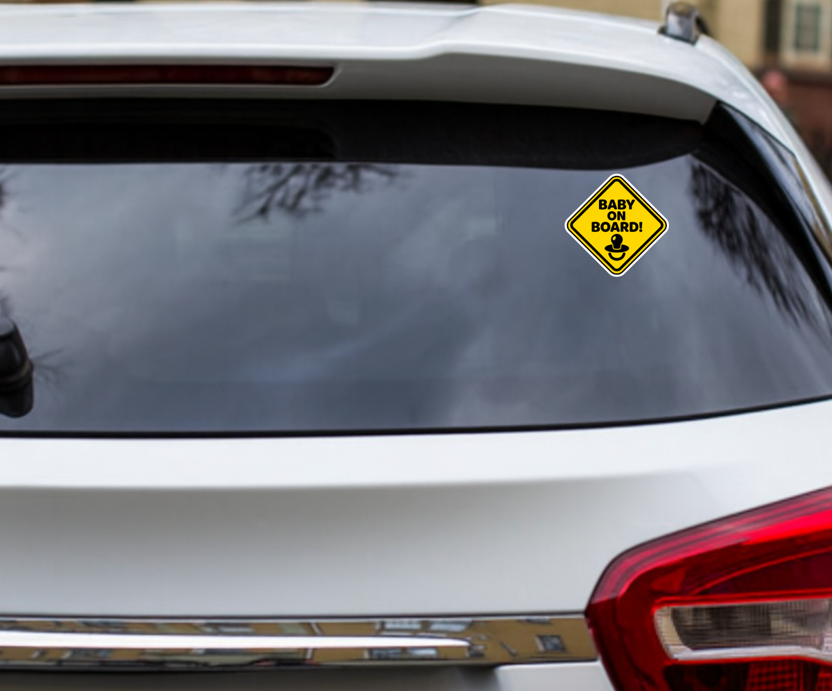 Smeeps Baby On Board Safety Car Sticker – 14 × 14 cm (5.5 × 5.5 Inch) Waterproof Vinyl Warning Sticker for Cars | Pacifier Icon Design | UV Resistant | Pack of 1