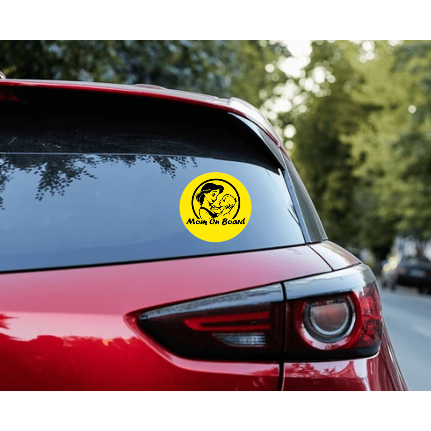 Smeeps Mom on Board Sticker – 15.24 cm Round | Loving Mom & Baby Design | Yellow & Black Waterproof Car Safety Sign
