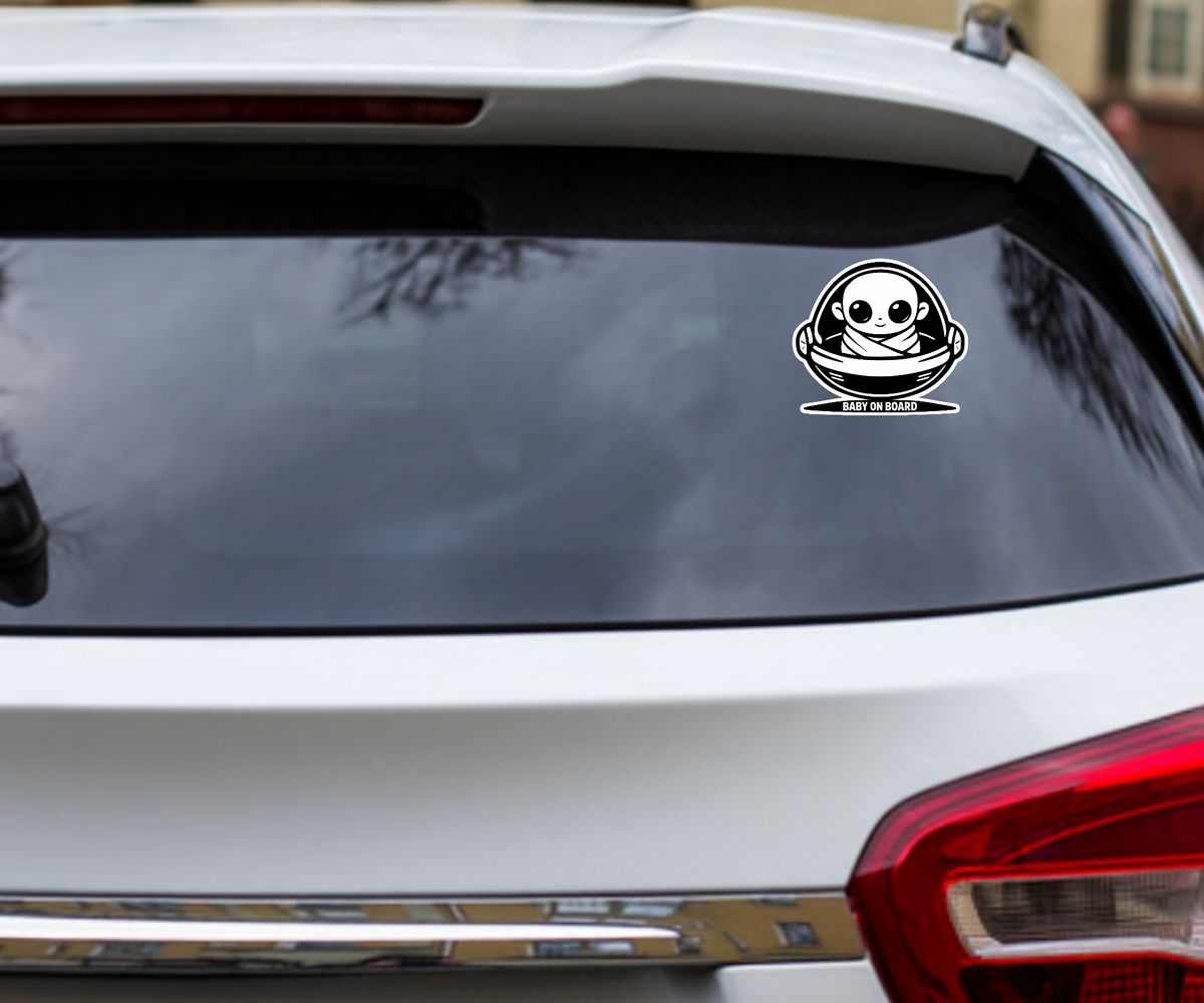 Smeeps Baby On Board Car Sticker – 13.97 × 13.97 cm (5.5 × 5.5 Inch) Waterproof Vinyl Safety Sticker for Cars | Cute Black & White Baby Warning Decal | UV Resistant | Pack of 1