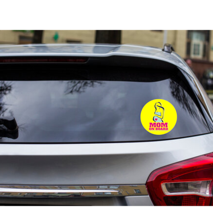 Pack of 2 | Smeeps Mom on Board Sticker – 15.24 cm Round | Stylish Pregnant Mom Design | Bright Yellow Waterproof Car Safety Sign