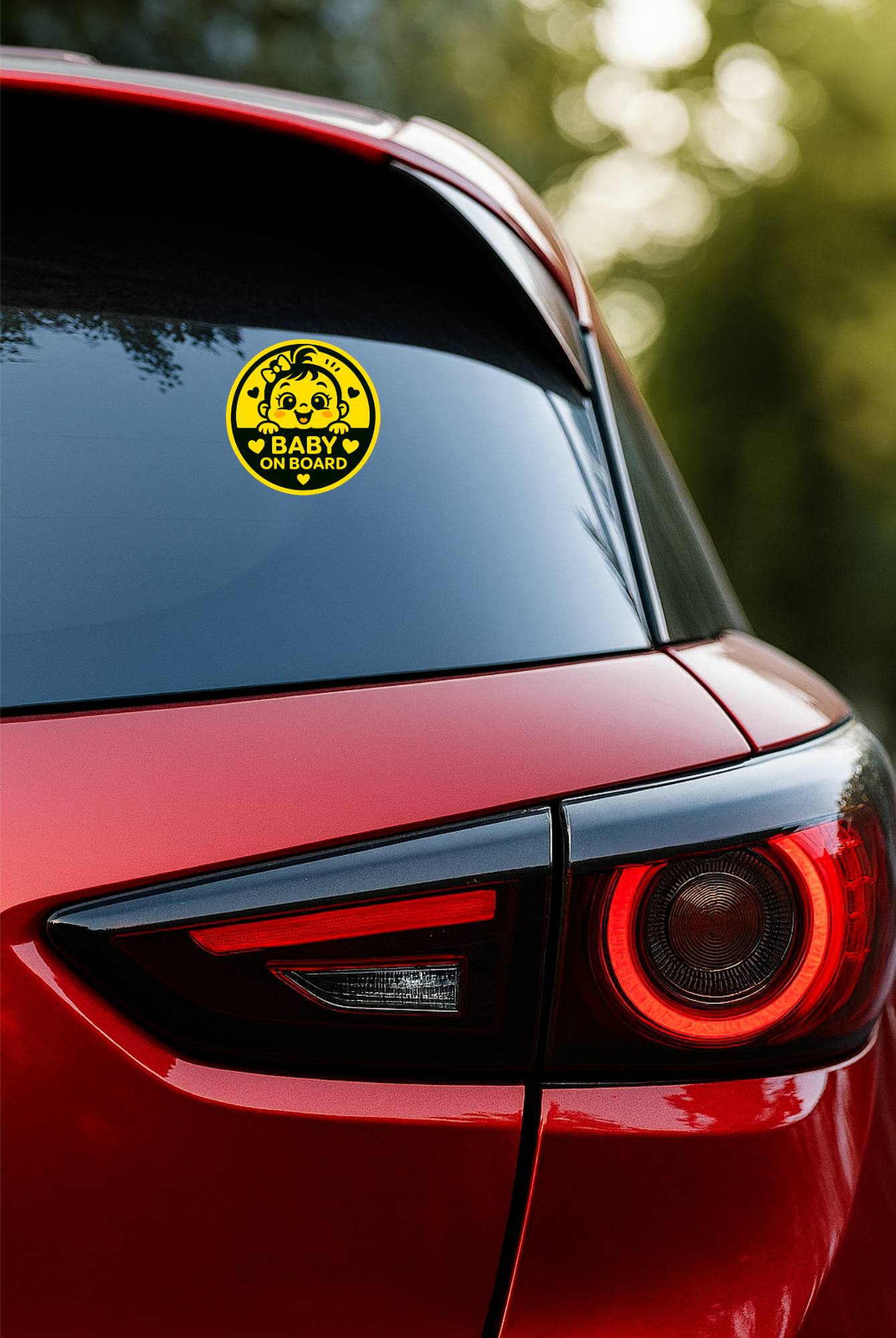 Smeeps Baby Girl On Board Sticker – 14 x 14 cm Cute Round Yellow Car Safety Decal | Heart Theme | Waterproof & UV-Resistant Vinyl