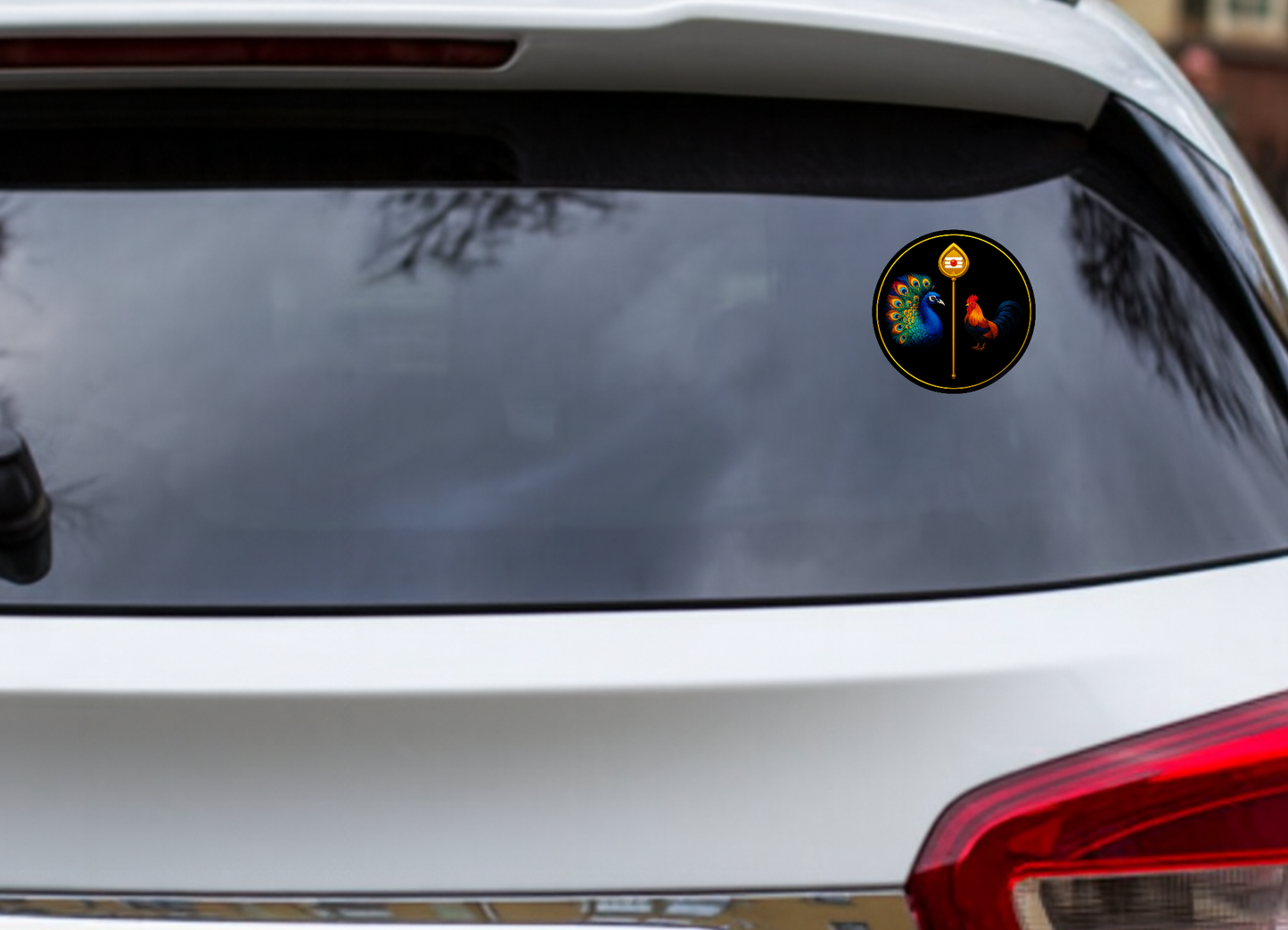 Smeeps Murugan Vel & Peacock Sticker – 7.62 x 7.62 cm Car & Bike Vinyl Decal | Devotional Round Design | Waterproof & UV-Resistant