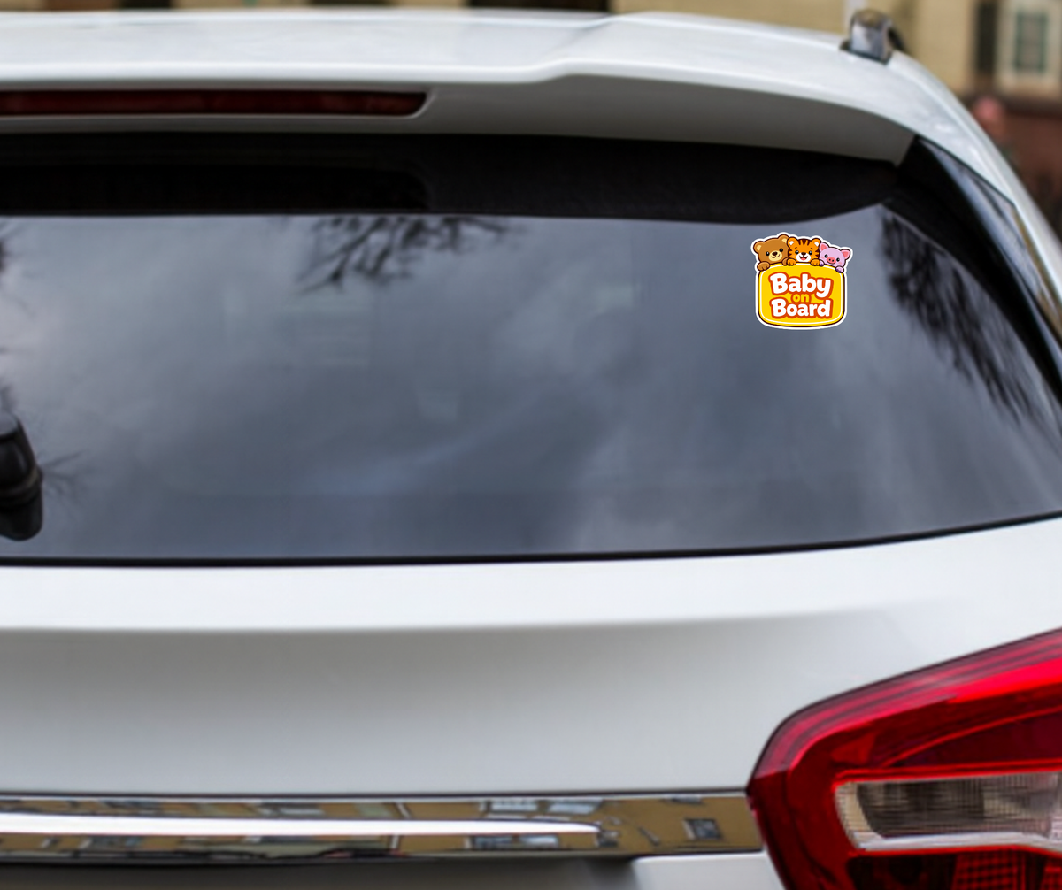 Smeeps Baby On Board Car Sticker – 13.21 × 12.7 cm (5.2 × 5 Inch) Waterproof Vinyl Safety Sticker for Cars | Cute Animal Baby Warning Decal | UV Resistant | Pack of 1