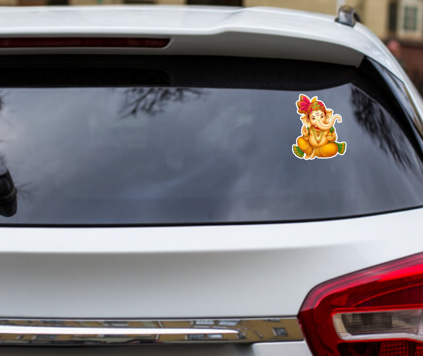 Smeeps Lord Ganesha Sticker – 11.43 x 9.15 cm Royal Vinayagar Sitting Pose Decal | Divine Spiritual Design | Waterproof & UV-Resistant Vinyl for Cars, Bikes & Home