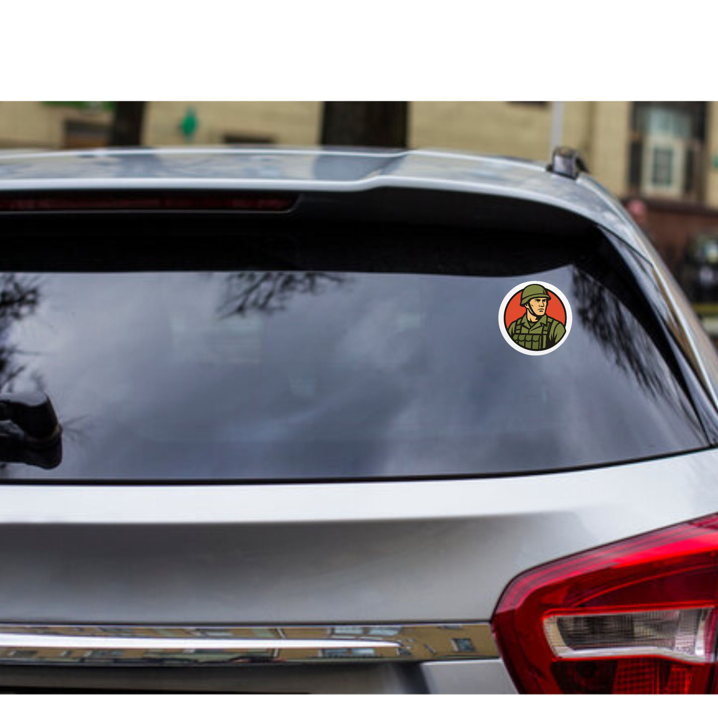 Military Man Circle Sticker – 13.97 x 13.97 cm | Bold Soldier Design for Cars, Bikes | Waterproof & Durable