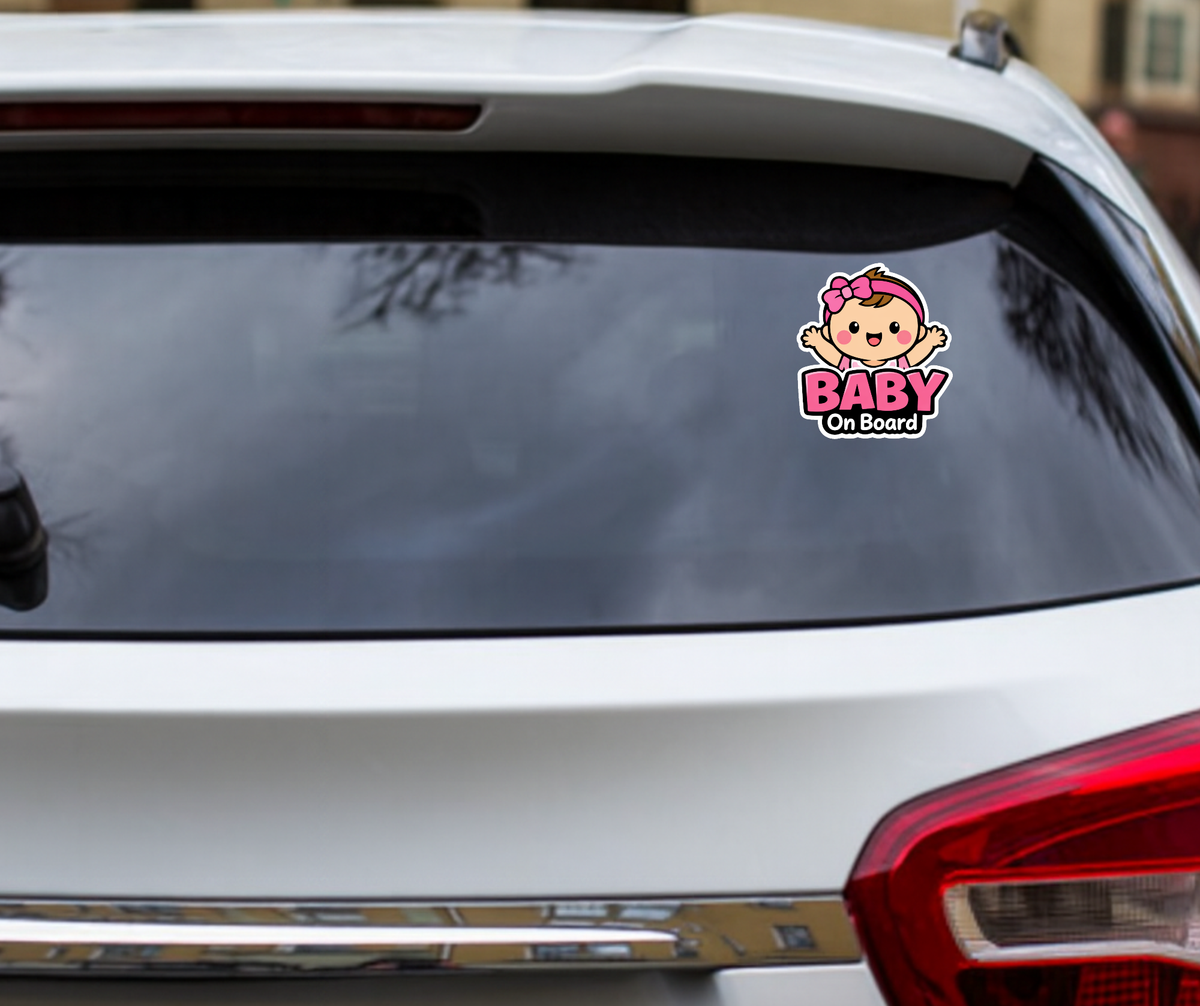 Smeeps Baby On Board Car Sticker – 14.23 × 12.7 cm (5.6 × 5 Inch) Waterproof Vinyl Safety Sticker for Cars | Cute Baby Girl Warning Decal | UV Resistant | Pack of 1