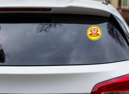 Smeeps Twins On Board Car Sticker – 14 × 14 cm (5.5 × 5.5 Inch) Cute Twin Baby Safety Vinyl Decal for Car | Waterproof UV Resistant Round Sticker