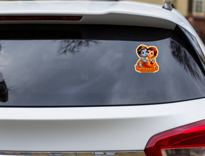 Smeeps Twin Babies On Board Sticker – Cute Krishna Theme Car & Bike Safety Vinyl Decal | 10.16 x 11.43 cm | Waterproof & UV Resistant