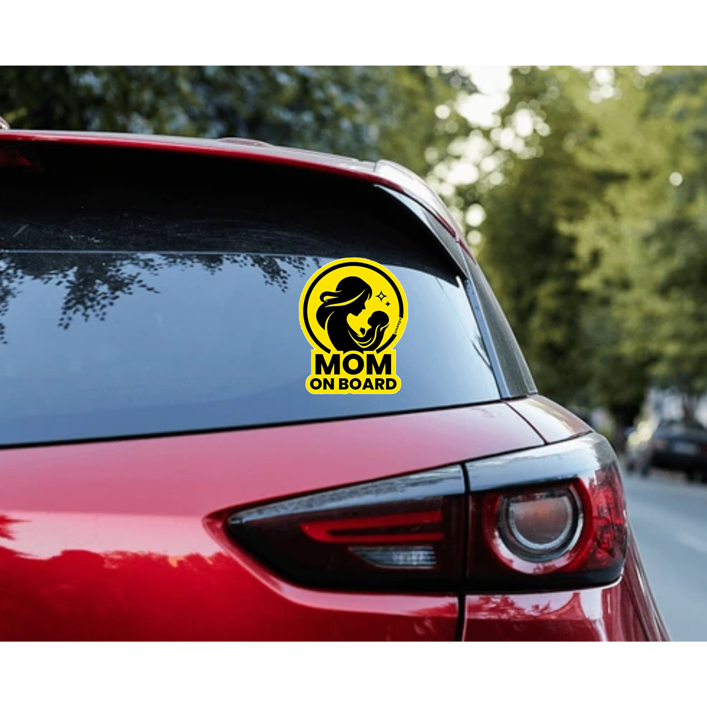 Pack of 2 | Smeeps Mom On Board Safety Sticker – 15.24 cm Car Window Sign for Mothers | High-Visibility Yellow Vinyl Decal