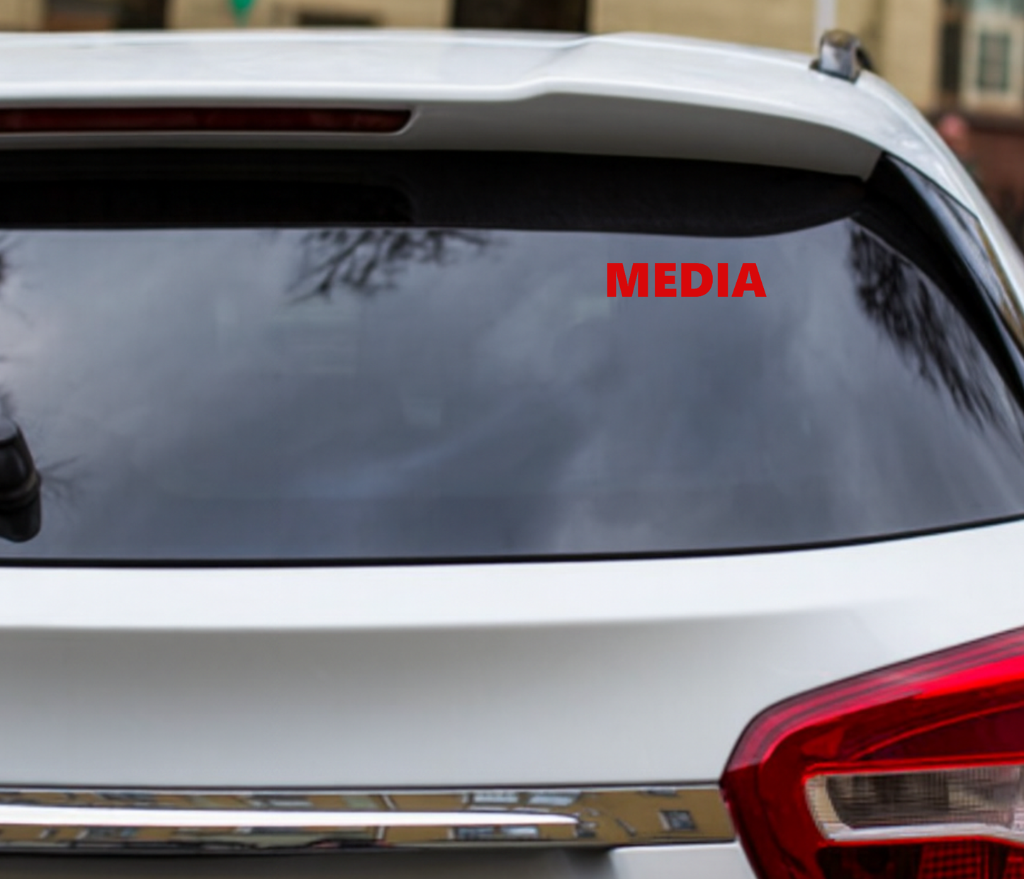 Smeeps MEDIA Sticker – 14.5 x 3 cm Car Rear Glass Vinyl Decal | Bold Red Text | Waterproof & UV-Resistant