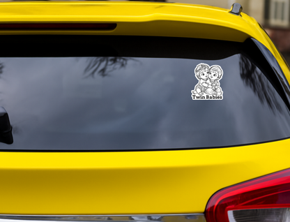 Smeeps Twin Babies Sticker – Cute Krishna Twin Baby On Board Car Sticker | 10.16 x 11.43 cm Premium Vinyl | Wash-Proof & Durable