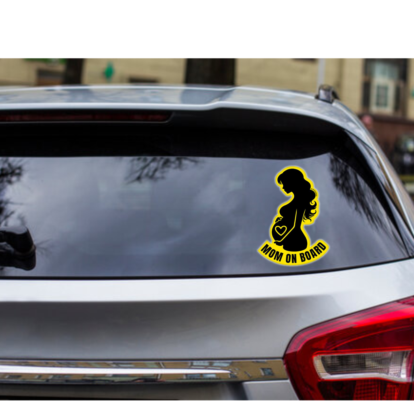 Pack of 2 | Smeeps Mom on Board Sticker – 12.5 x 9 cm | Elegant Silhouette Design | Yellow & Black Waterproof Car Safety Sign