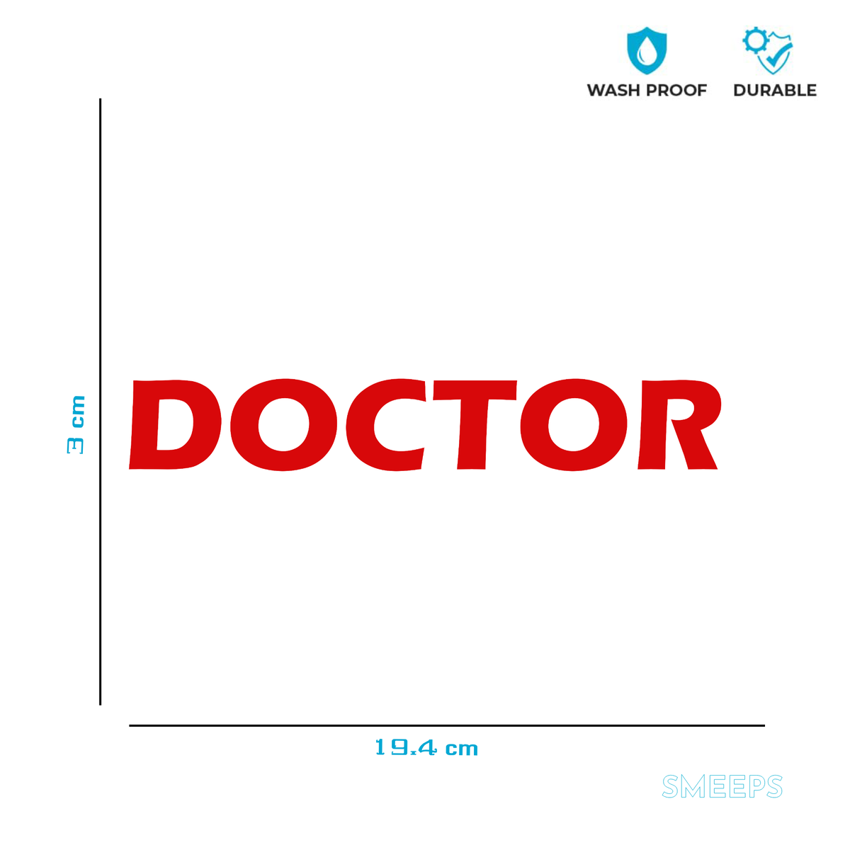 Smeeps DOCTOR Text Sticker – 19.4 x 3 cm Bold Red Vinyl Decal | Car and Bike | Waterproof & UV-Resistant Design