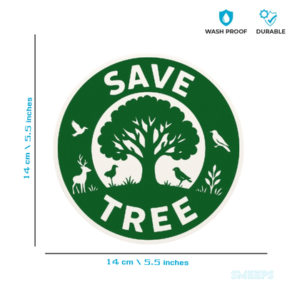Smeeps Save Tree Round Sticker | 14 x 14 cm | Eco Awareness Vinyl Decal for Car