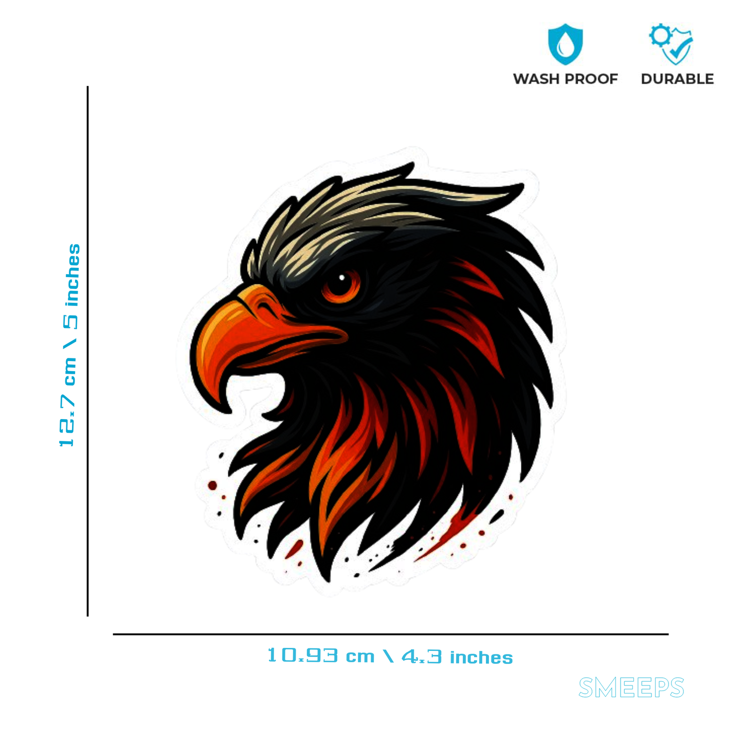 Smeeps Fire Eagle Head Sticker – 12.7 x 10.93 cm Car & Bike Vinyl Decal | Fiery Gradient Eagle Design | Waterproof & Durable