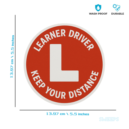Smeeps Learner Driver Car Sticker – “Keep Your Distance” Red Circle with White ‘L’ Design – 13.97 x 13.97 cm | Waterproof, Durable & Easy to Apply