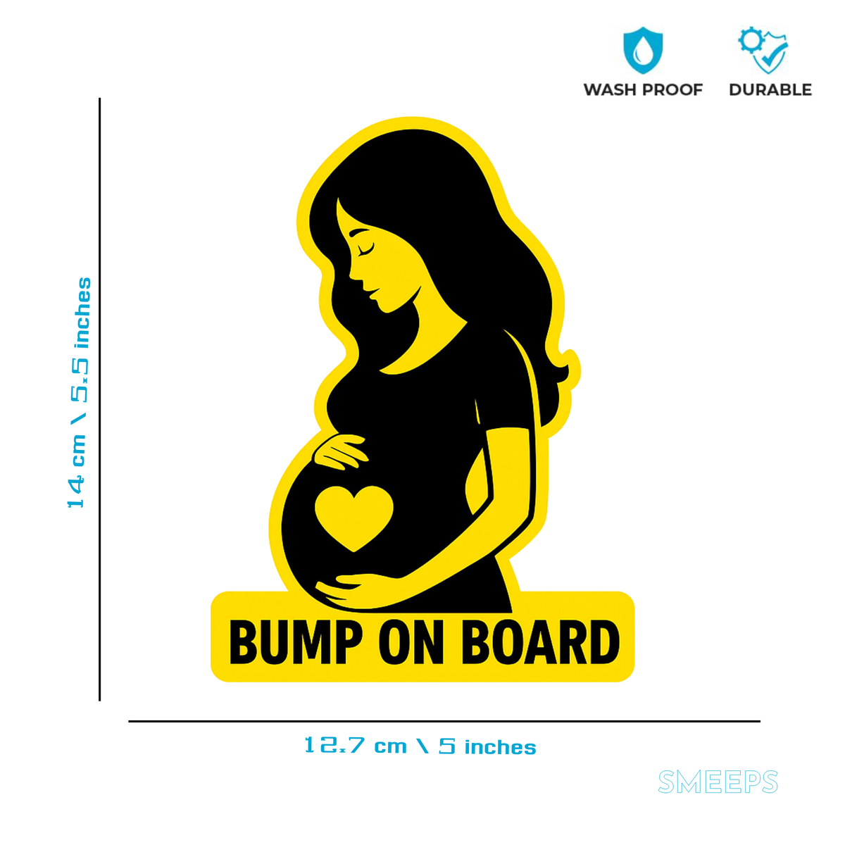 Smeeps Bump On Board Sticker – 14 x 12.7 cm Car & Bike Safety Vinyl Decal | High-Visibility Yellow Design | Waterproof & Durable