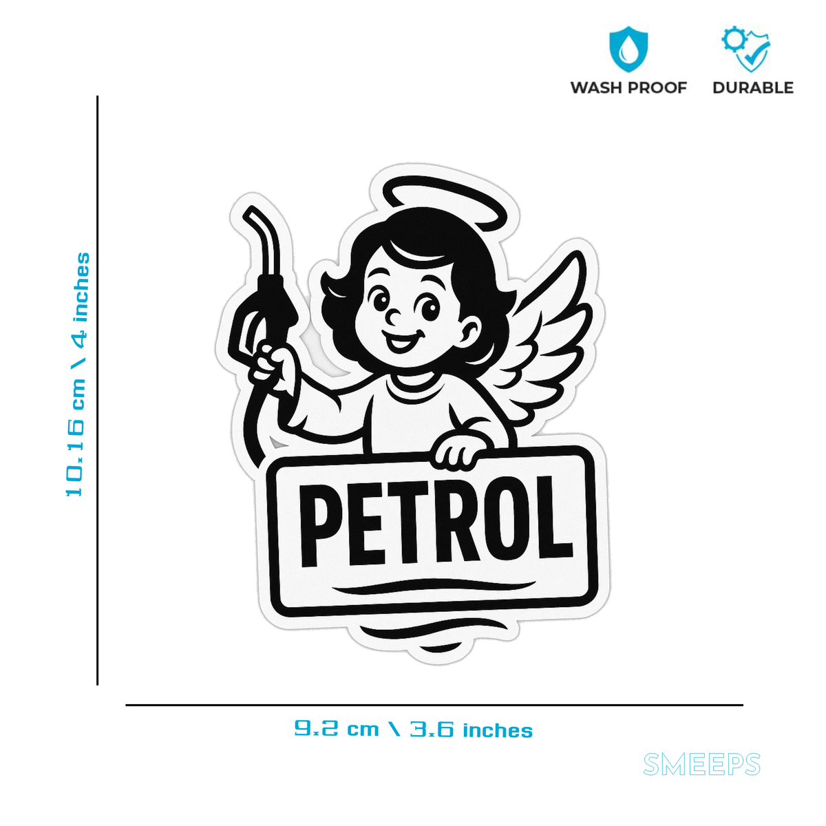 Smeeps Petrol Angel Sticker – 10.16 x 9.2 cm Car & Bike Vinyl Decal | Cute Winged Angel Fuel Indicator | Waterproof & Durable