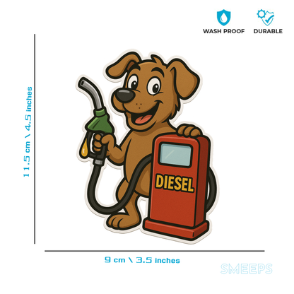 Smeeps “Diesel Only” Cute Dog Fuel Sticker – 9 x 11.5 cm | Waterproof Vinyl – Fuel Type Awareness for Cars, Bikes & Trucks