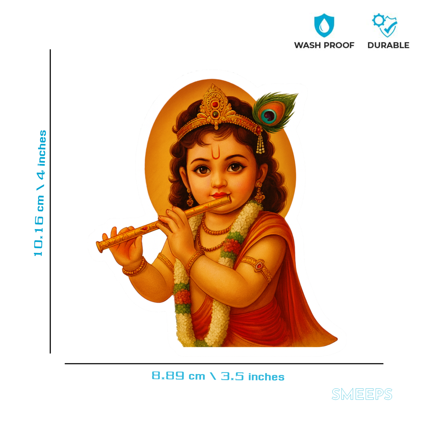 Smeeps Bal Krishna Sticker – 10.16 x 8.89 cm Car & Bike Vinyl Decal | Divine Baby Krishna Flute Design | Waterproof & Durable