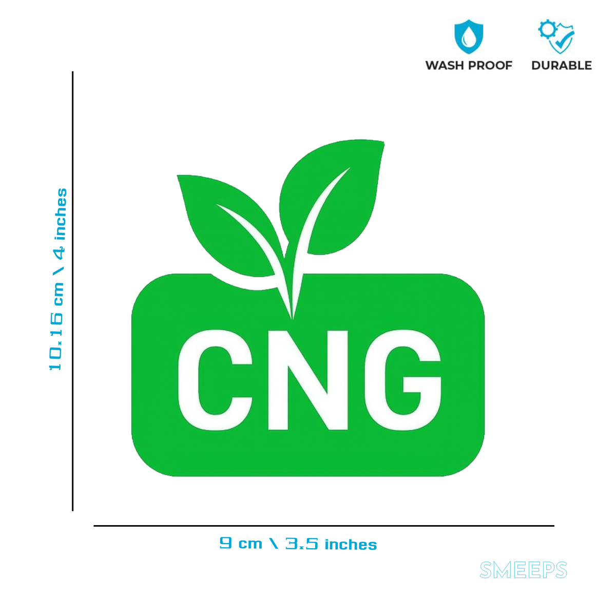 Smeeps CNG Leaf Sticker – 10.16 x 9 cm Eco-Friendly Green Fuel Type Car & Bike Vinyl Decal | Waterproof | Clear CNG Identification