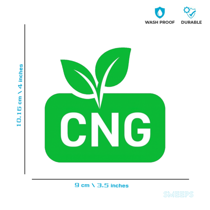 Smeeps CNG Leaf Sticker – 10.16 x 9 cm Eco-Friendly Green Fuel Type Car & Bike Vinyl Decal | Waterproof | Clear CNG Identification