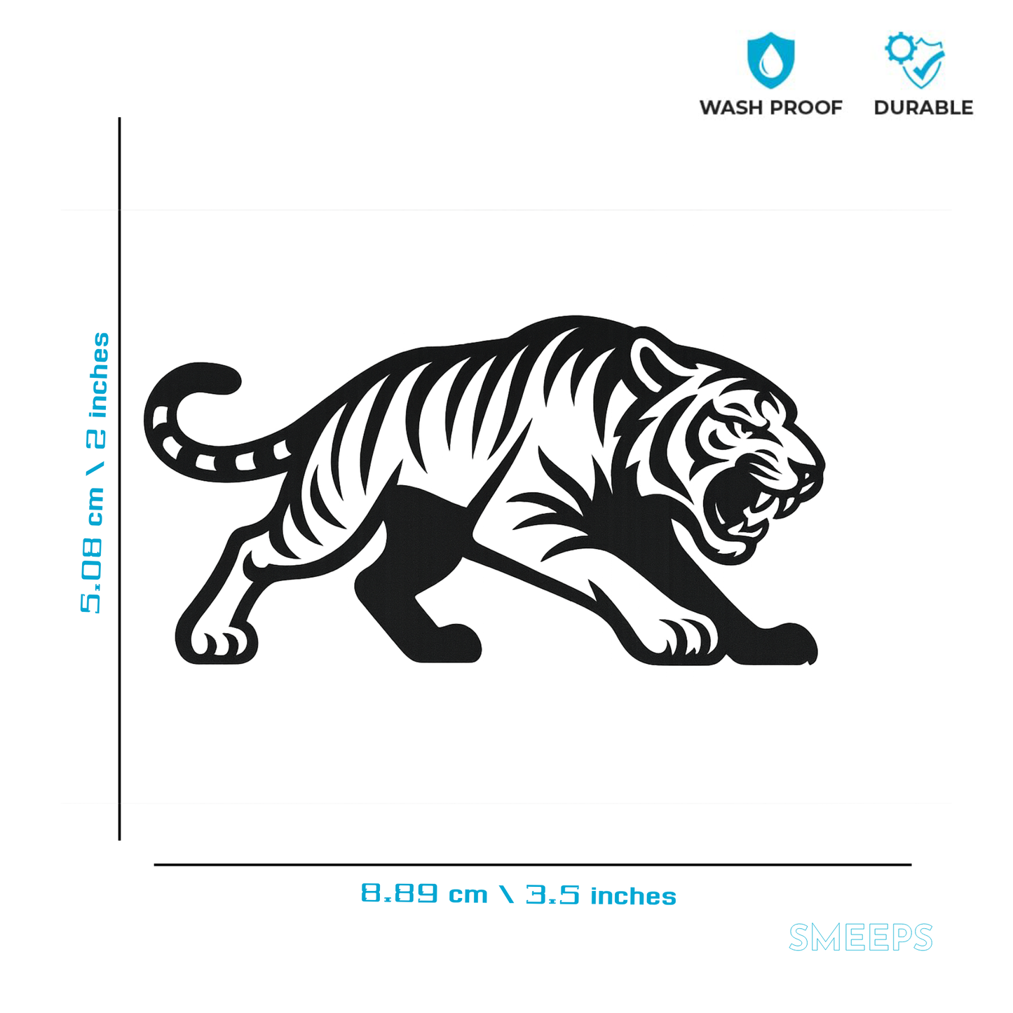 Smeeps Roaring Tiger Sticker – 8.89 x 5.08 cm Car & Bike Vinyl Decal | Wild Predator Silhouette Design | Waterproof & Durable