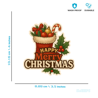 Smeeps Merry Christmas Sticker – Holiday Gift Box Decoration | 10.16 x 8.89 cm Premium Vinyl Decal | Waterproof & Durable Festive Design