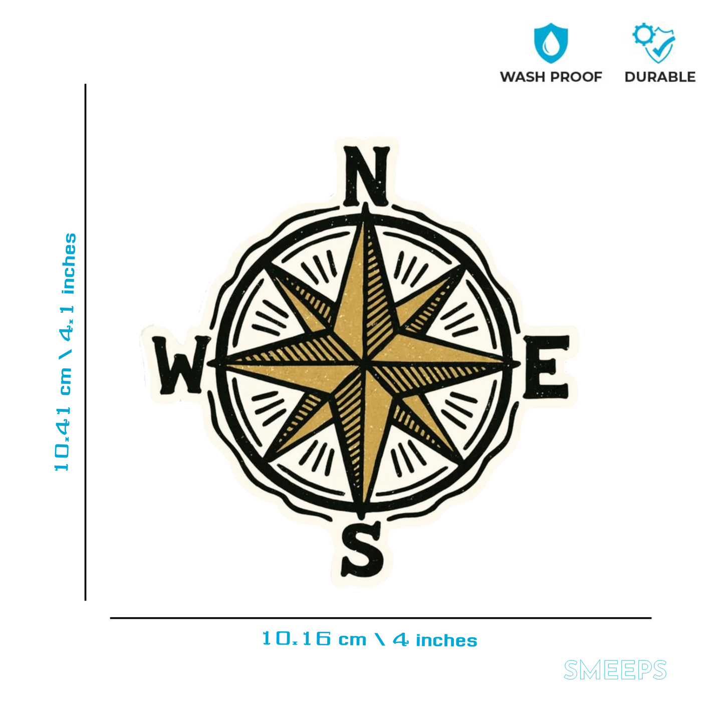 Smeeps Compass Rose Sticker – 10.41 x 10.16 cm Car, Bike & Travel Gear Vinyl Decal | Vintage Adventure Theme | Waterproof & Durable Design