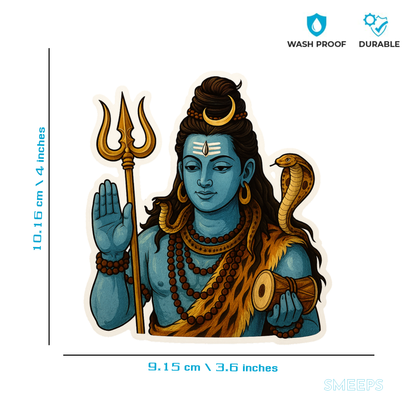 Smeeps Lord Shiva Sticker – 10.16 x 9.15 cm Mahadev Trishul & Damru Vinyl Decal | Hindu God Bholenath Sticker | Waterproof & UV-Resistant