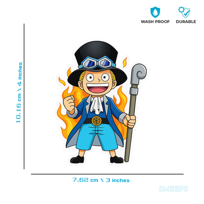 Smeeps Sabo Chibi Sticker – 10.16 x 7.62 cm Fire Anime Vinyl Decal | Cute One Piece Character | Waterproof & UV Resistant for Bikes, Cars & Laptops