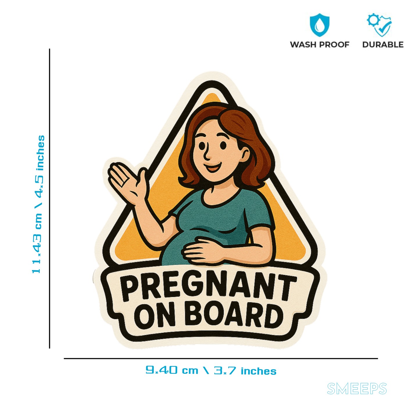 Smeeps Pregnant On Board Car Sticker – Safety Alert Vinyl Decal for Expectant Mothers | 9.4 x 11.43 cm Premium Wash-Proof Sticker
