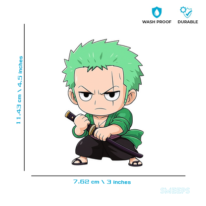Smeeps Zoro Chibi Sticker – 11.43 x 7.62 cm Sword Pose Anime Car & Bike Decal | Waterproof & UV Resistant Vinyl