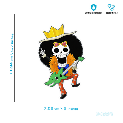 Smeeps Brook One Piece Sticker – 11.94 x 7.62 cm Anime Car & Bike Decal | Soul King Guitar Design | Waterproof & Durable Vinyl