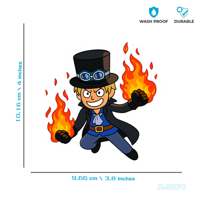 Smeeps Sabo Fire Punch Sticker – 10.16 x 9.66 cm Bike & Car Vinyl Decal | Anime Flame Attack Design | Waterproof & UV-Proof