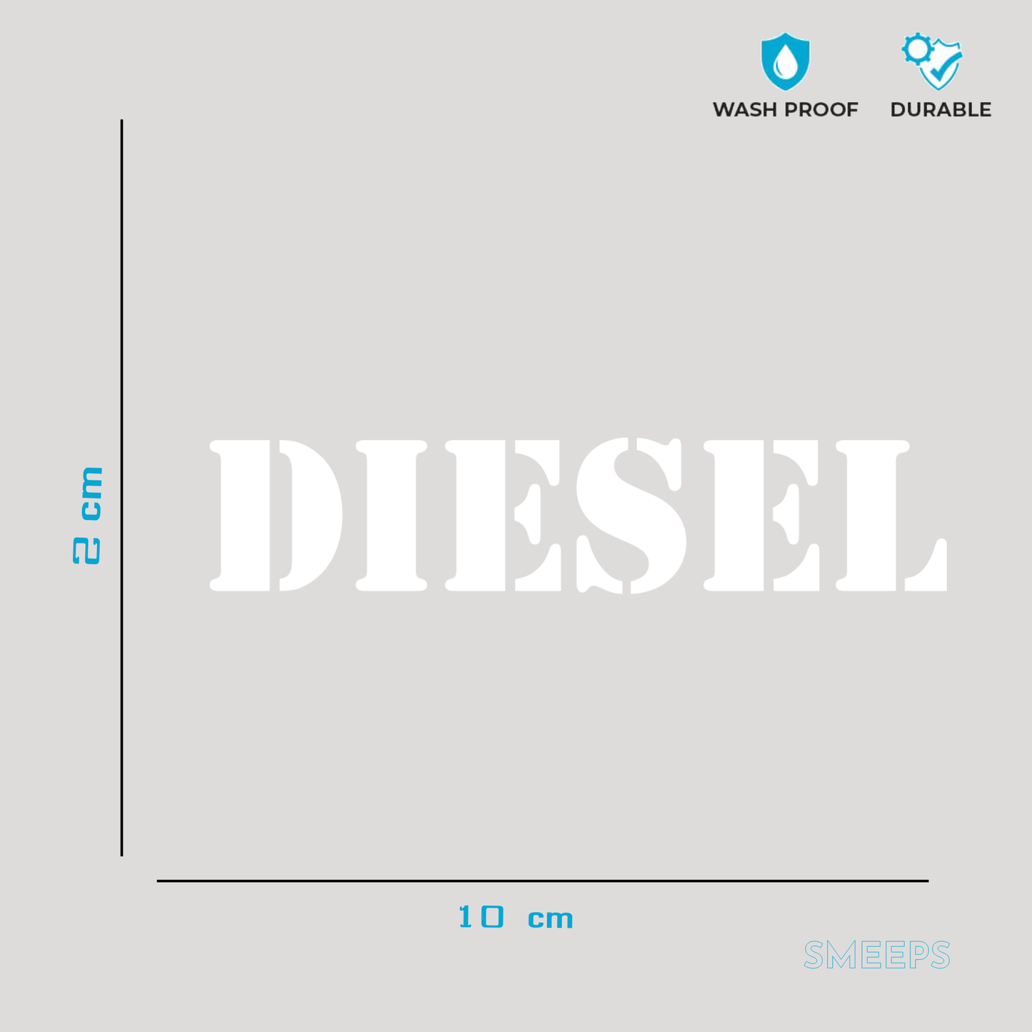 Smeeps DIESEL Text Sticker – 10 x 2 cm Bold White Vinyl Decal | Fuel Tank Label | Car, Bike & Scooter Sticker | Waterproof and UV-Resistant Design