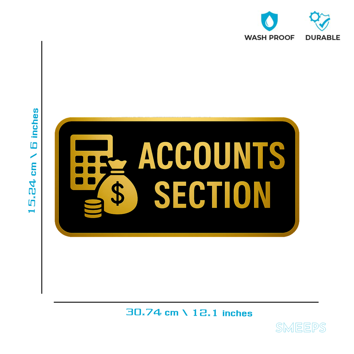 Smeeps Accounts Section Door Sticker – 30.74 x 15.24 cm Office Label Sign | Gold & Black Premium Vinyl | Waterproof & Durable