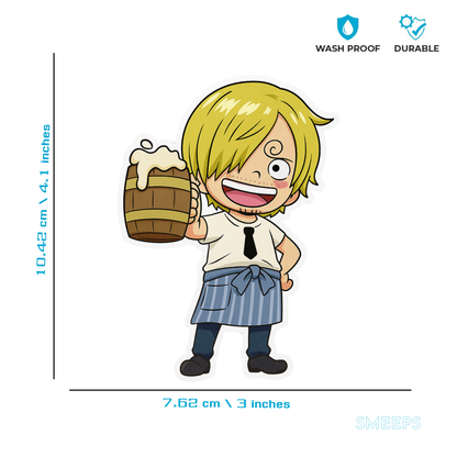 Smeeps Sanji Chibi Sticker – 10.42 x 7.62 cm Car & Bike Vinyl Decal | Cute Anime Chef Design | Waterproof & Durable
