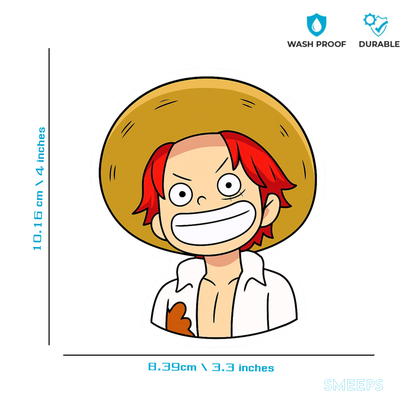 Smeeps Shanks Mini Face Sticker – 10.16 cm Car & Bike Vinyl Decal | Cute Red Hair Pirate Design | Waterproof & UV-Resistant