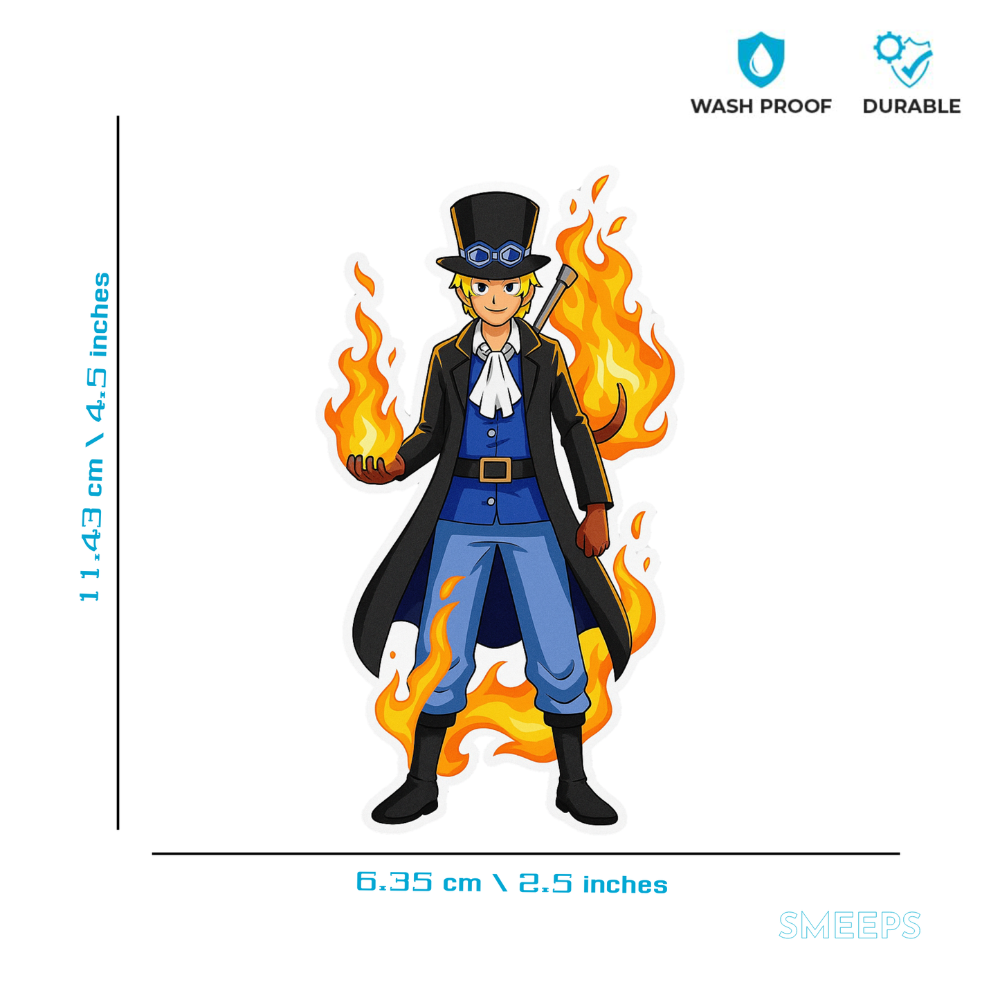 Smeeps Sabo Fire Fist Sticker – 11.43 x 6.35 cm Car & Bike Vinyl Decal | Anime Flame Effect Design | Waterproof & UV-Resistant